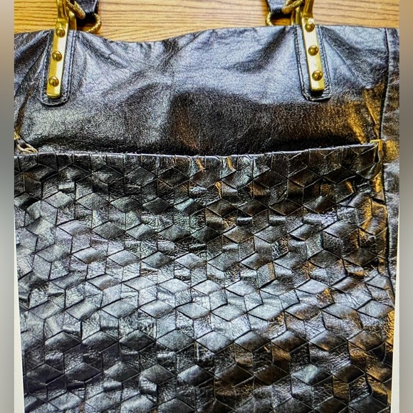 Elliott Lucca Black Woven Soft Leather Shoulder Bag Tote Purse Handbag - Picture 2 of 5